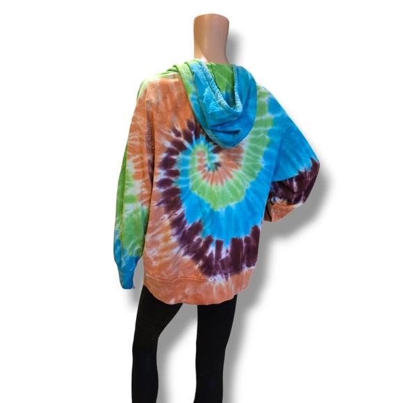 RAG SUPPLY Unisex Multi 🌈 Rainbow Tie-Dye Oversized Hooded Sweatshirt - Picture 8 of 16